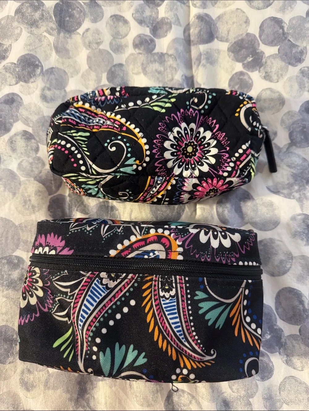Vera Bradley Black Multicolor Paisley Quilted Cosmetic Pouch Duo